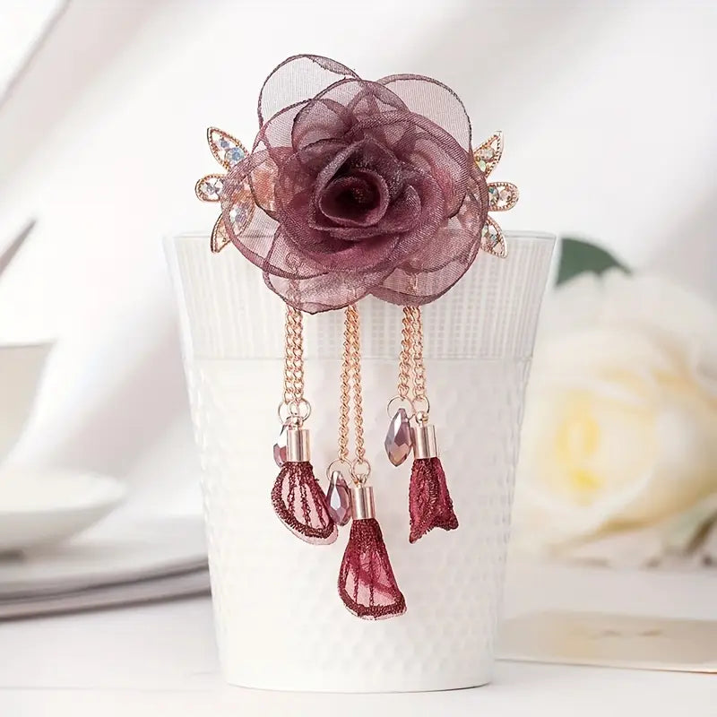 4pc Vintage Elegant Rhinestone Rose Hair Clip