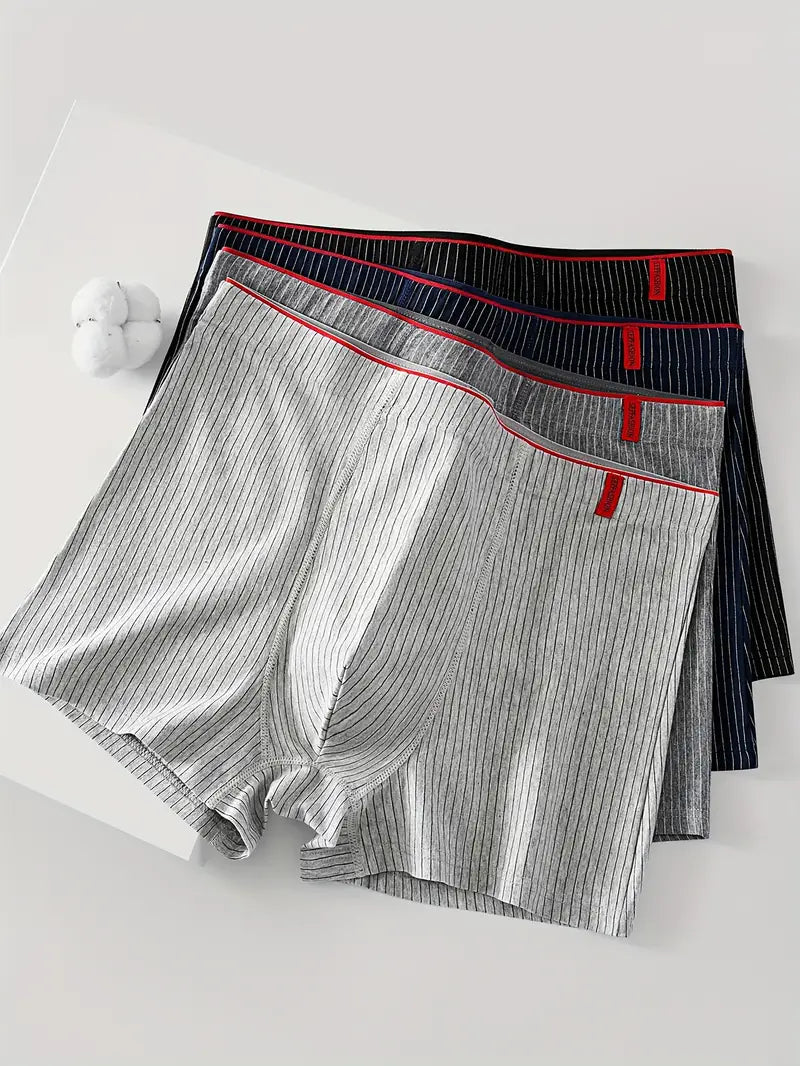 4pcs Men's Underwear, Striped Boxer Briefs Shorts