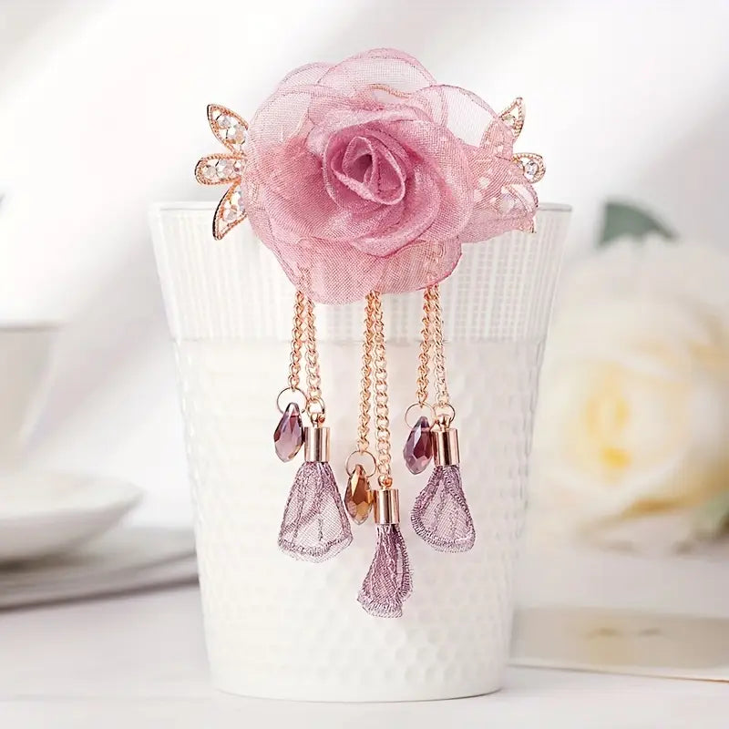 4pc Vintage Elegant Rhinestone Rose Hair Clip