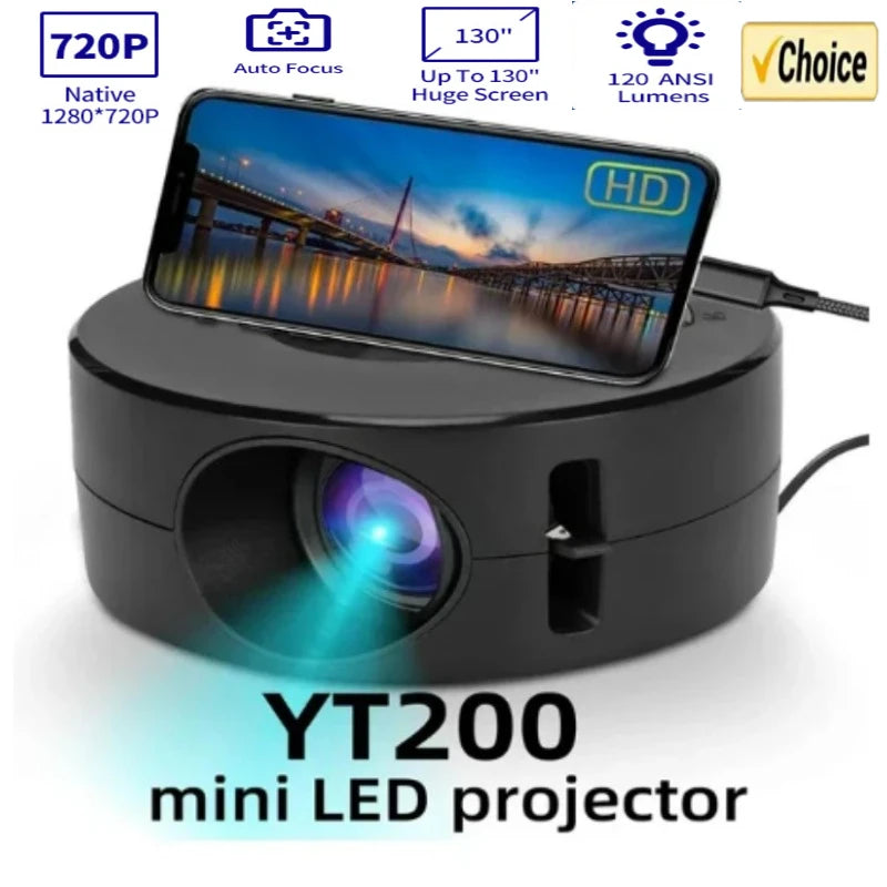 YT200 Smart Projector Auto Focus Android LED HD Projector Supports Decoding 1080P Videos Home Cinema Outdoor Portable