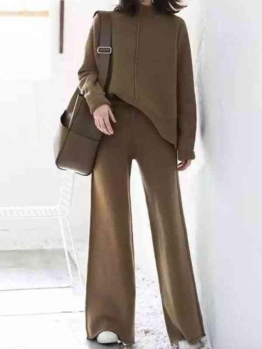 Womens Knitted Two Piece Set Korean Casual Top And Long Pants Tracksuit Set