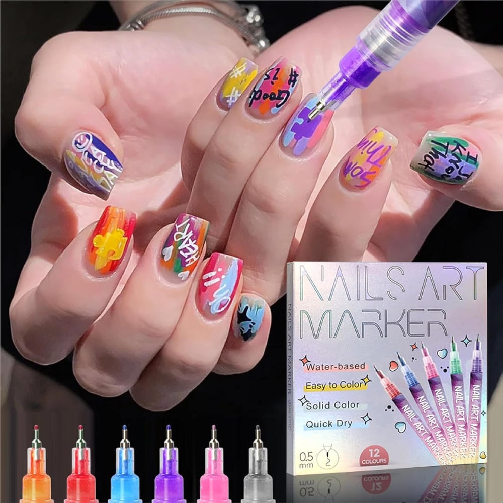 Nail Art Marker Pens – 12 Color DIY Nail Art Pen Set🌈