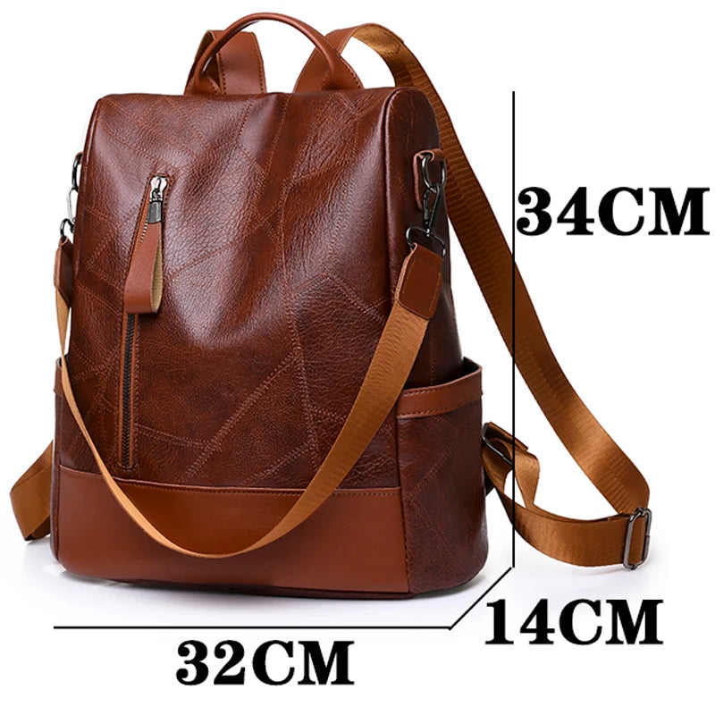 Anti-Theft Backpack Women Daypack Shoulder Bag Ladies Rucksack Waterproof PU Leather