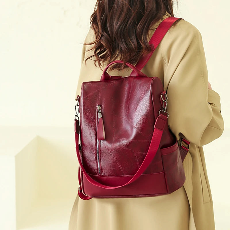 Anti-Theft Backpack Women Daypack Shoulder Bag Ladies Rucksack Waterproof PU Leather