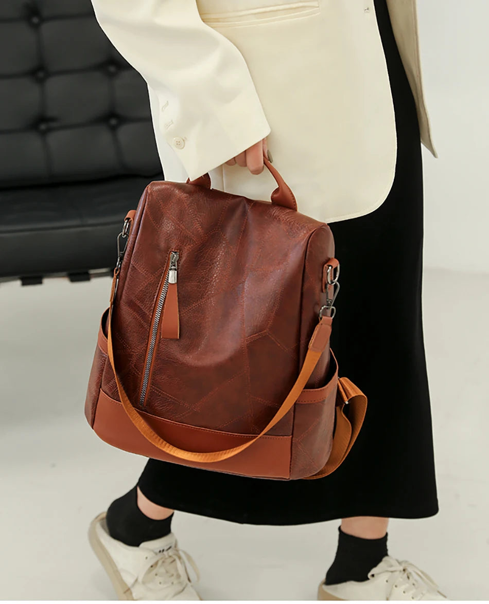 Anti-Theft Backpack Women Daypack Shoulder Bag Ladies Rucksack Waterproof PU Leather