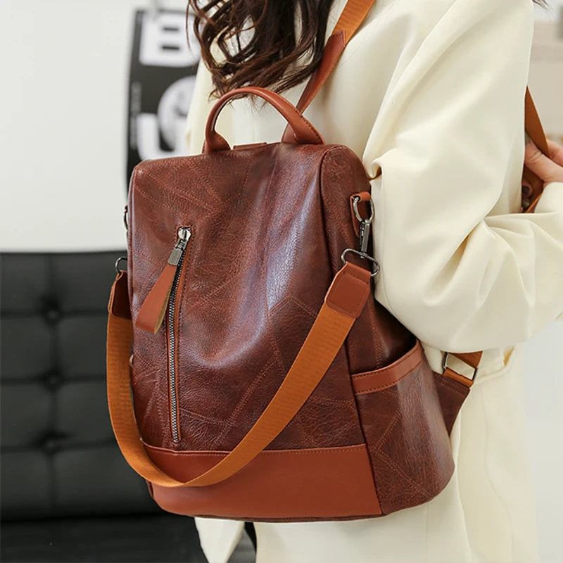 Anti-Theft Backpack Women Daypack Shoulder Bag Ladies Rucksack Waterproof PU Leather