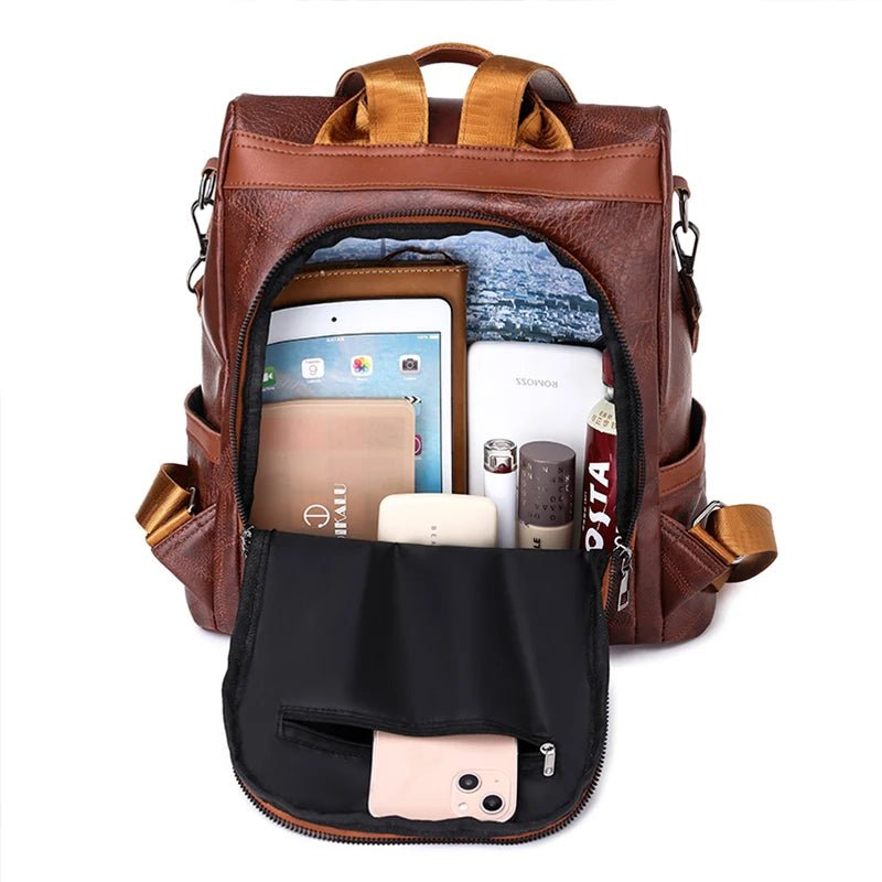 Anti-Theft Backpack Women Daypack Shoulder Bag Ladies Rucksack Waterproof PU Leather