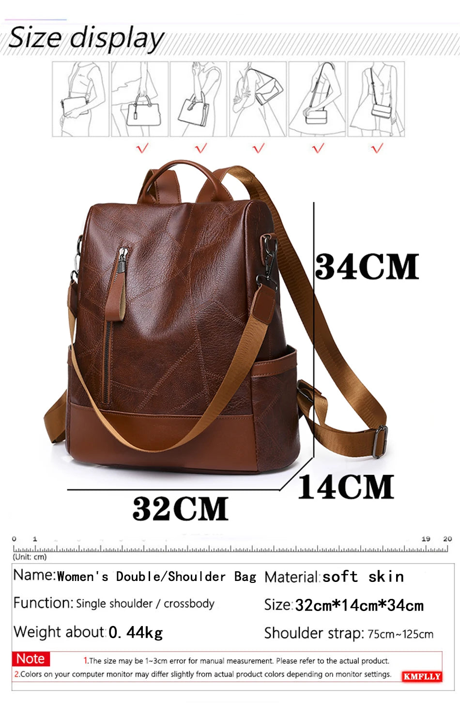 Anti-Theft Backpack Women Daypack Shoulder Bag Ladies Rucksack Waterproof PU Leather