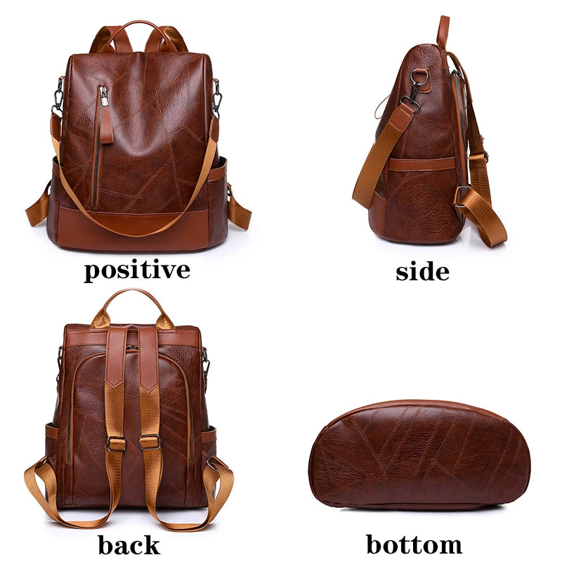 Anti-Theft Backpack Women Daypack Shoulder Bag Ladies Rucksack Waterproof PU Leather