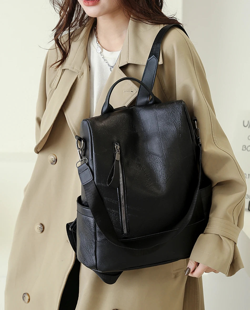Anti-Theft Backpack Women Daypack Shoulder Bag Ladies Rucksack Waterproof PU Leather