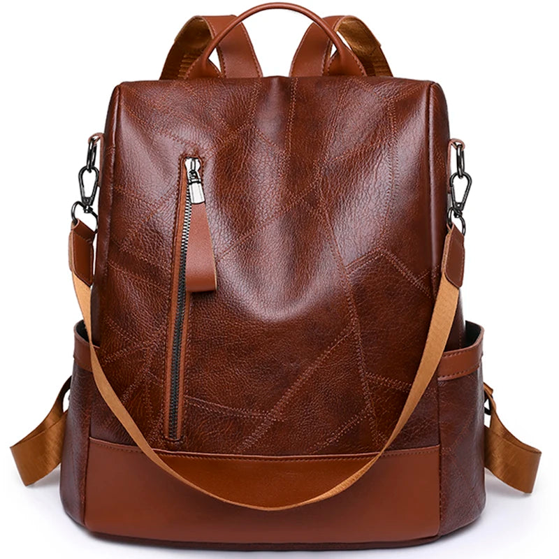 Anti-Theft Backpack Women Daypack Shoulder Bag Ladies Rucksack Waterproof PU Leather