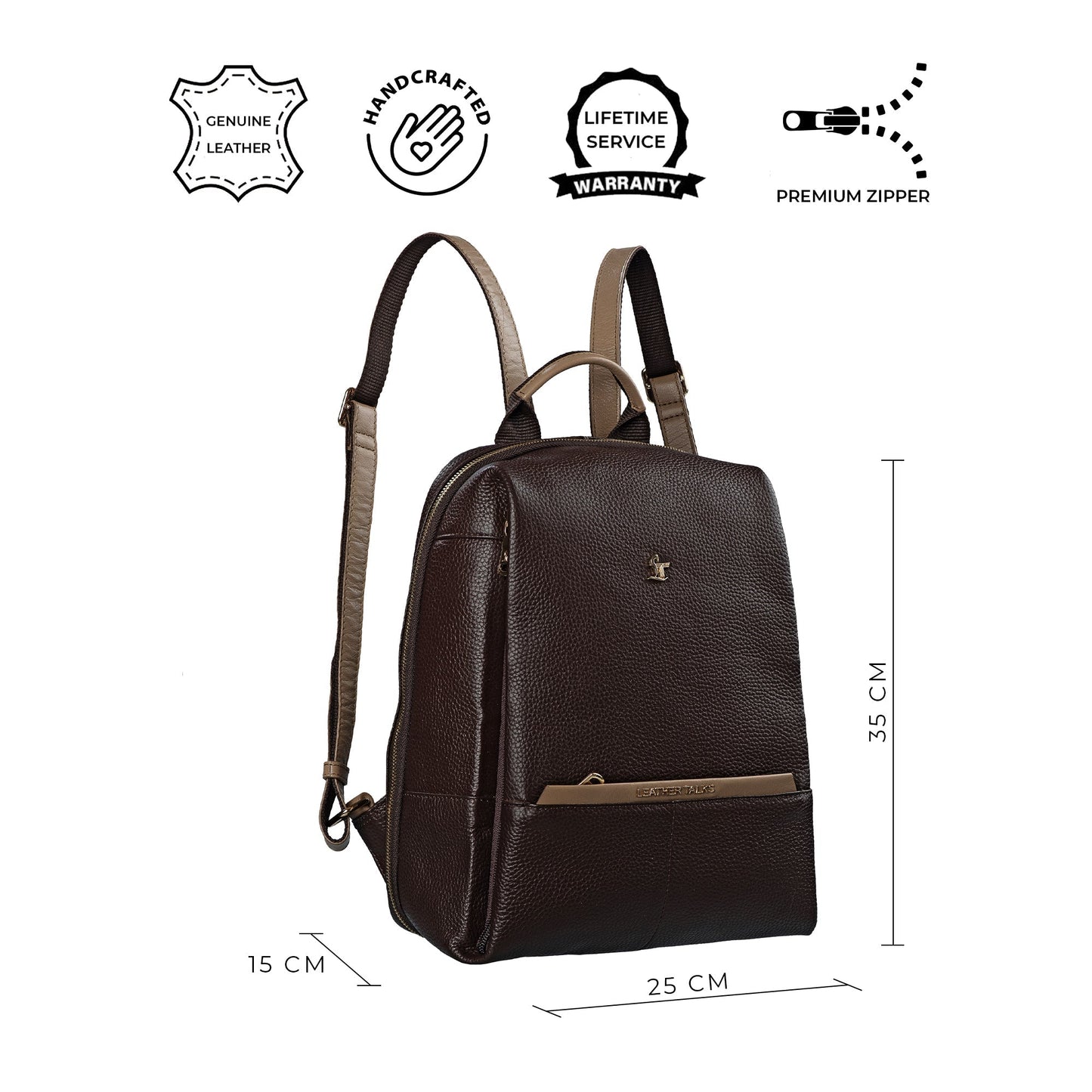 Premium Ladies Backpack | Genuine Leather Backpack for Women | Travel Backpack | Colour - Brown & Black