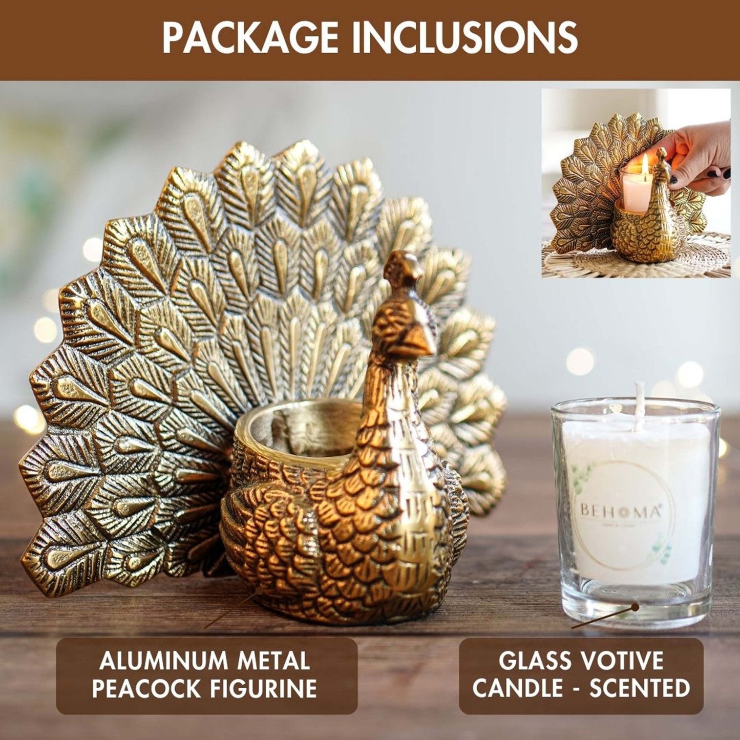 Metal Peacock Candle Holder Set