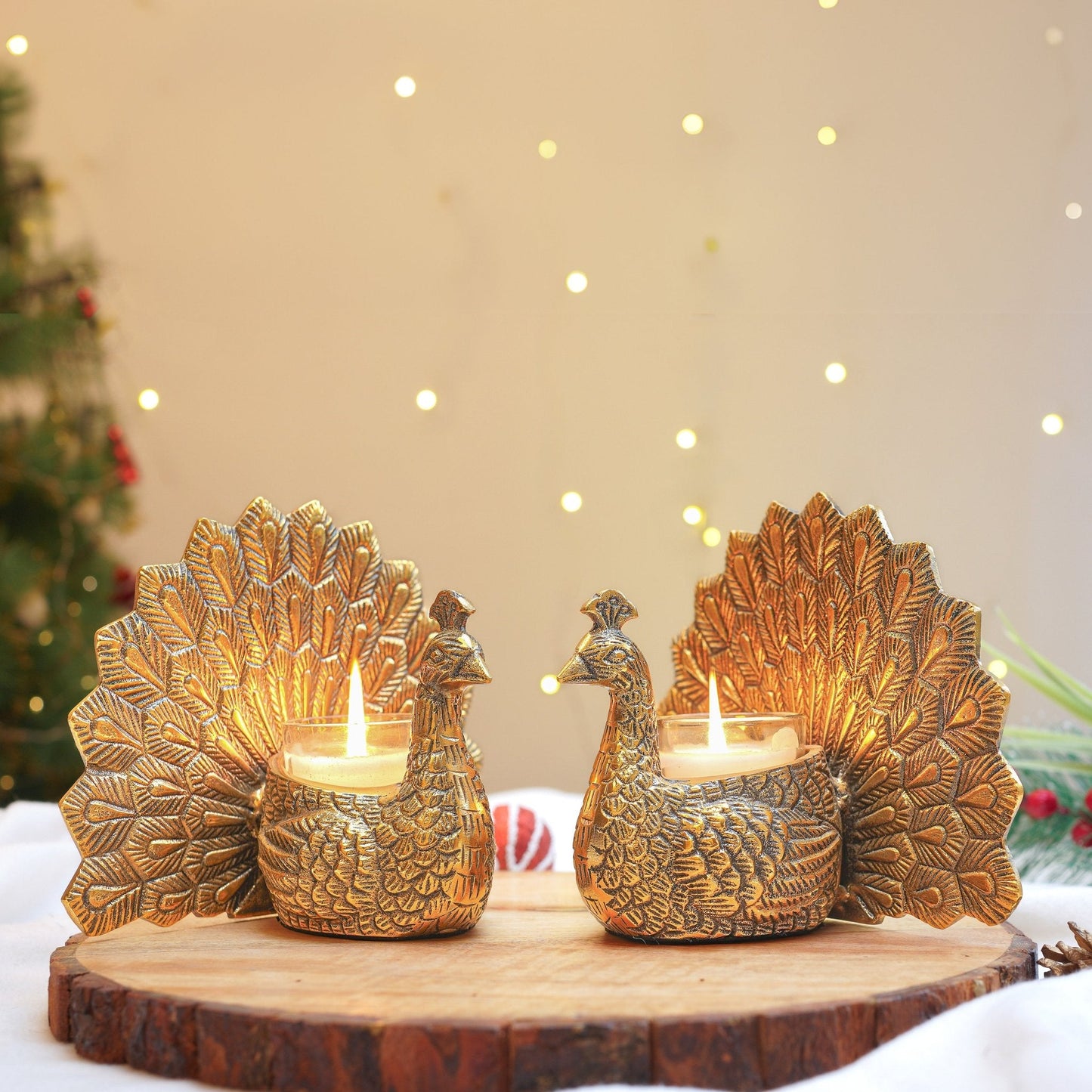 Metal Peacock Candle Holder Set
