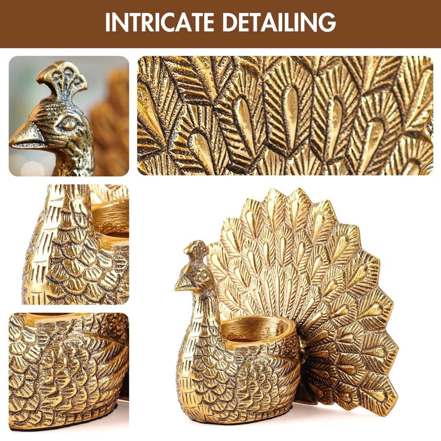 Metal Peacock Candle Holder Set
