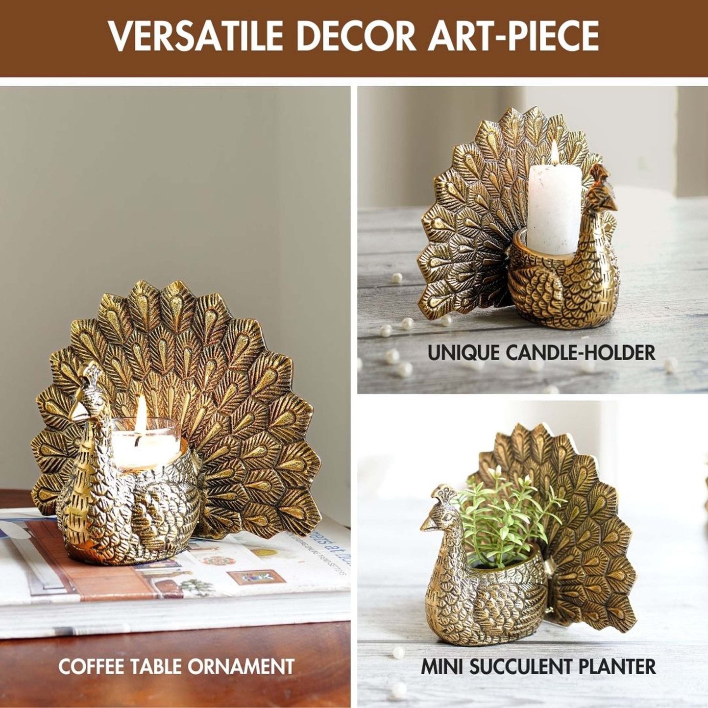 Metal Peacock Candle Holder Set