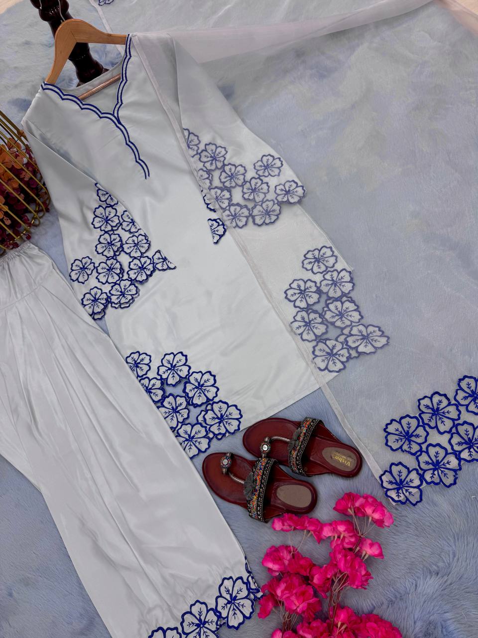 Pramukh Fab White Color Crepe Kurta Set