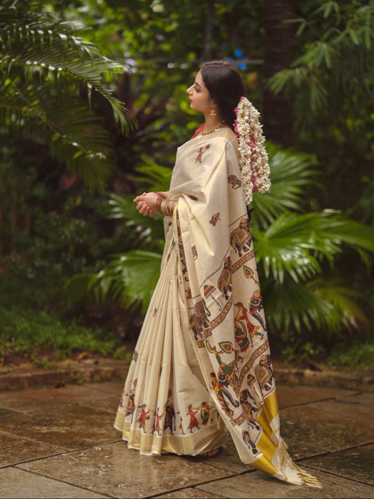 Kerala Tissue Saree with Digital Prints