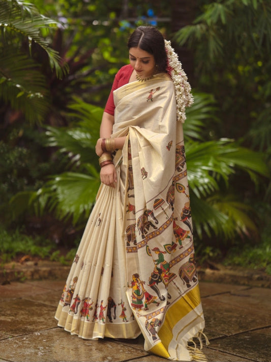 Kerala Tissue Saree with Digital Prints