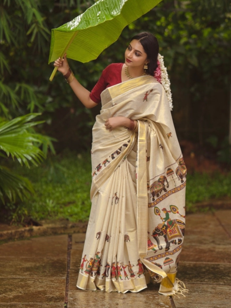 Kerala Tissue Saree with Digital Prints
