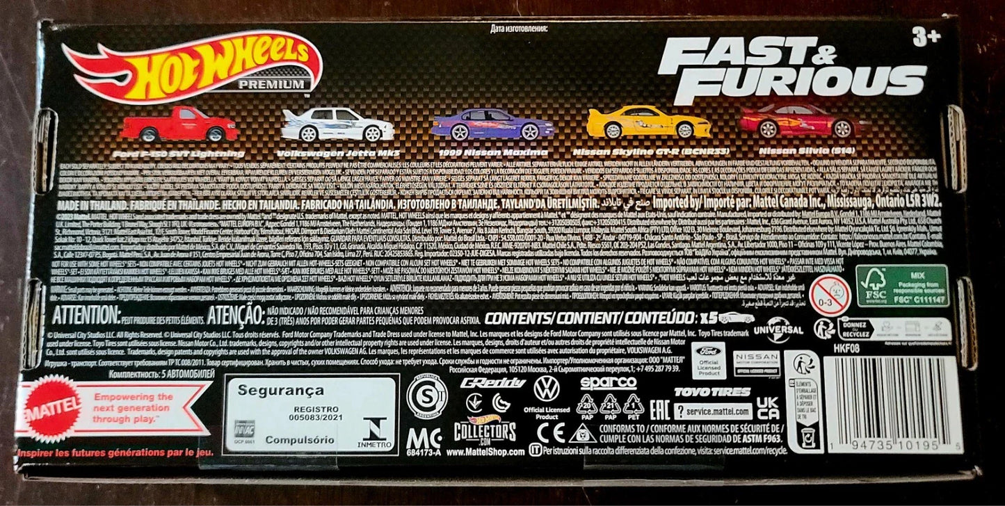 Hot Wheel Fast & Furious Premium Bundle Box Set R33 S15 Jetta F-150 Maxima