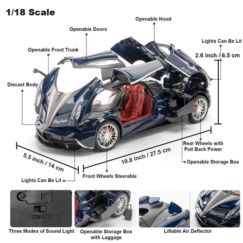 1/18 Pagani Huarya Super Car Diecast Vehicle Model Car Toy Collectible Toy Gift