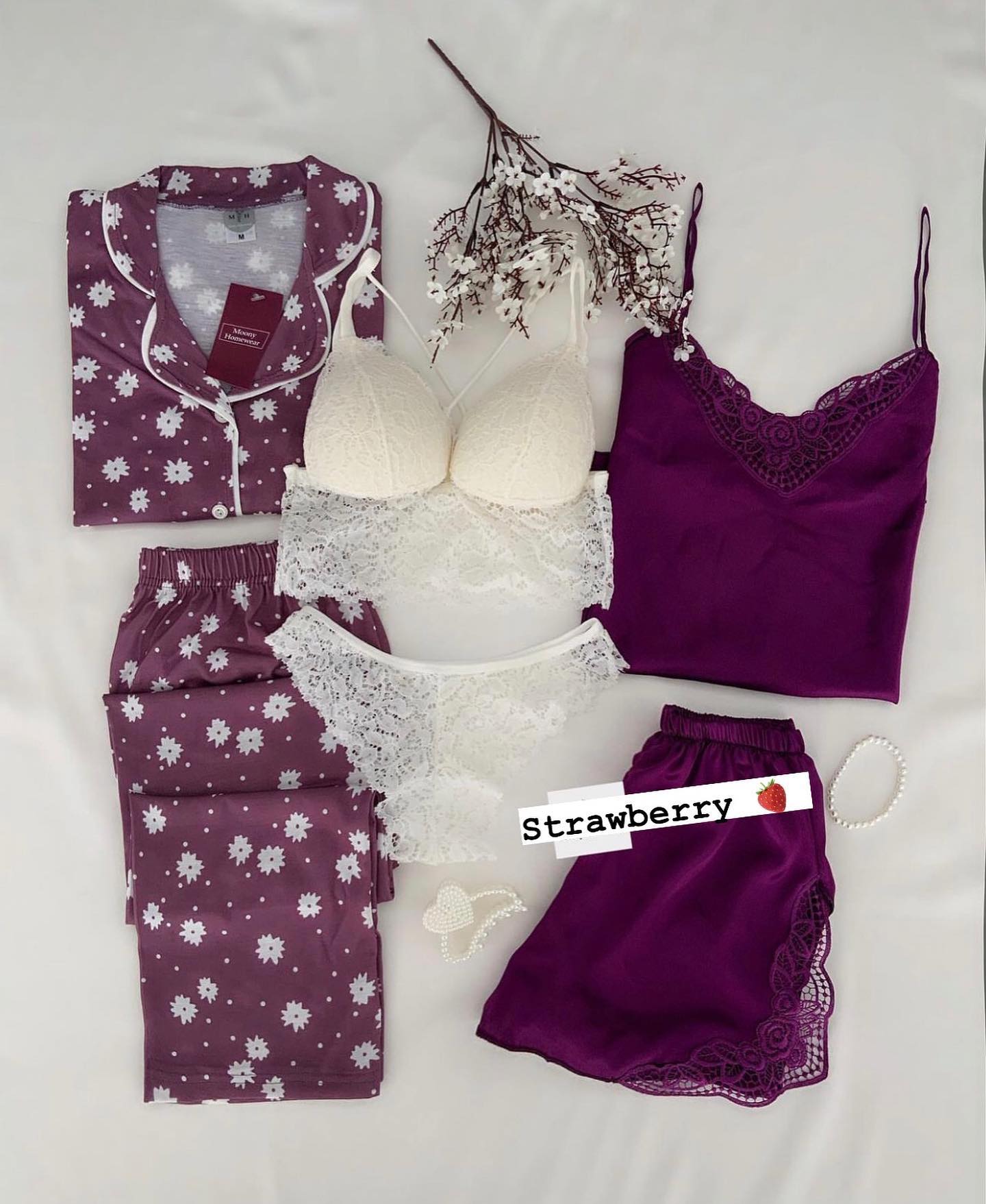 Purple Red Love Night Suit & Bra Penty Set Combo for Women's