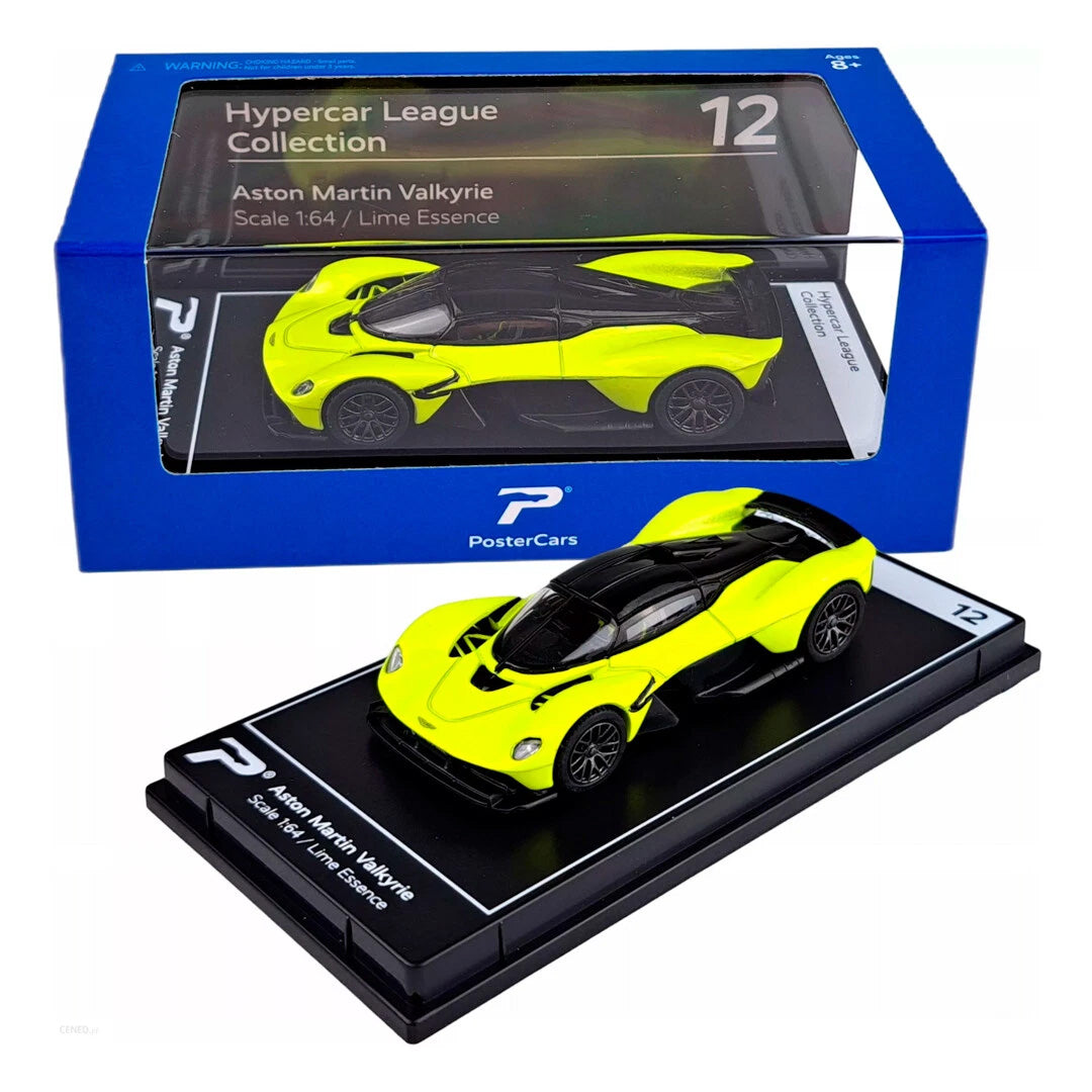 PosterCars H12 – Aston Martin Valkyrie with Acrylic Box (Lime Essence) 1:64 Diecast Car Model