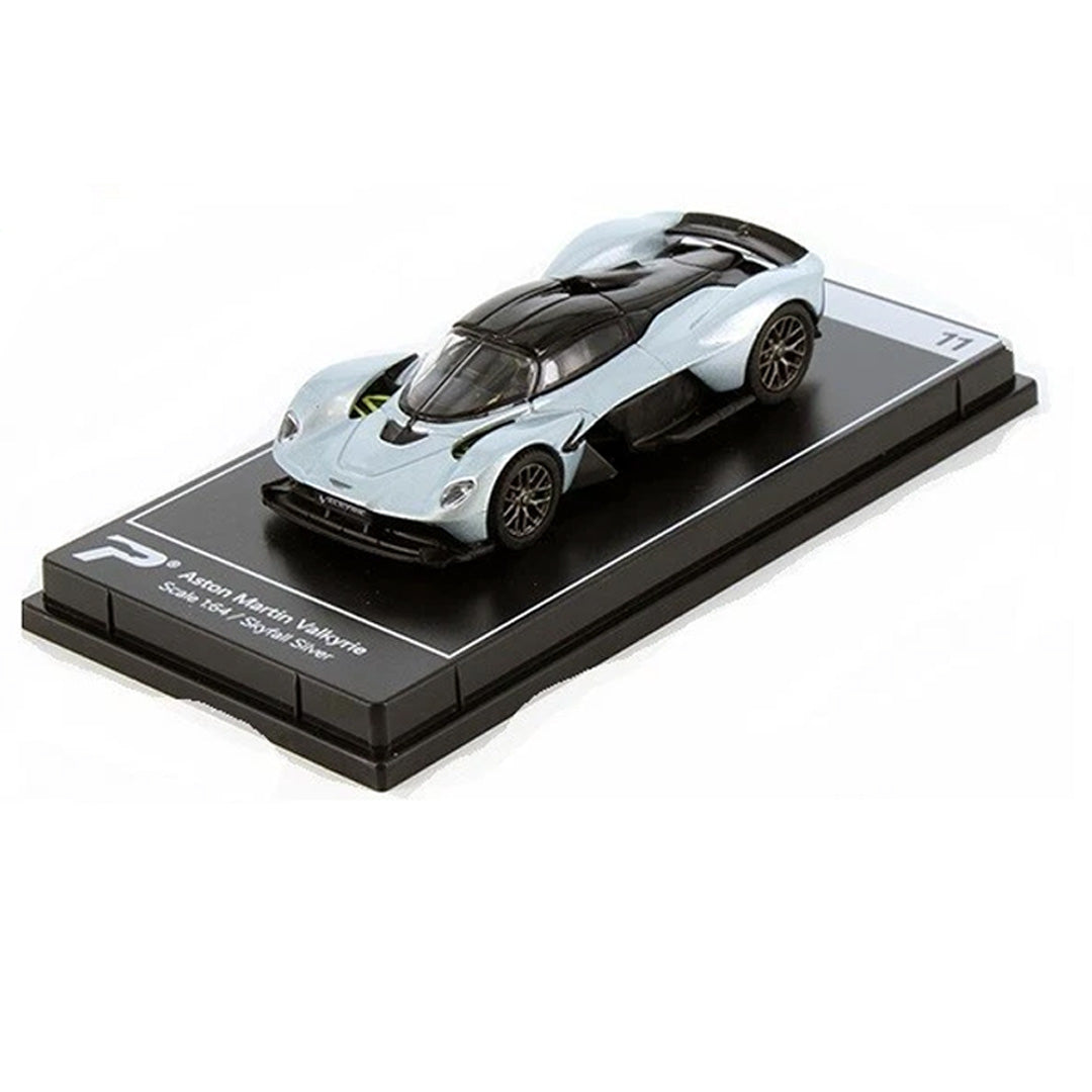 PosterCars 1:64 Aston Martin Valkyrie – Skyfall Silver 11 - Acrylic Box | Hypercar League Collection Diecast Model