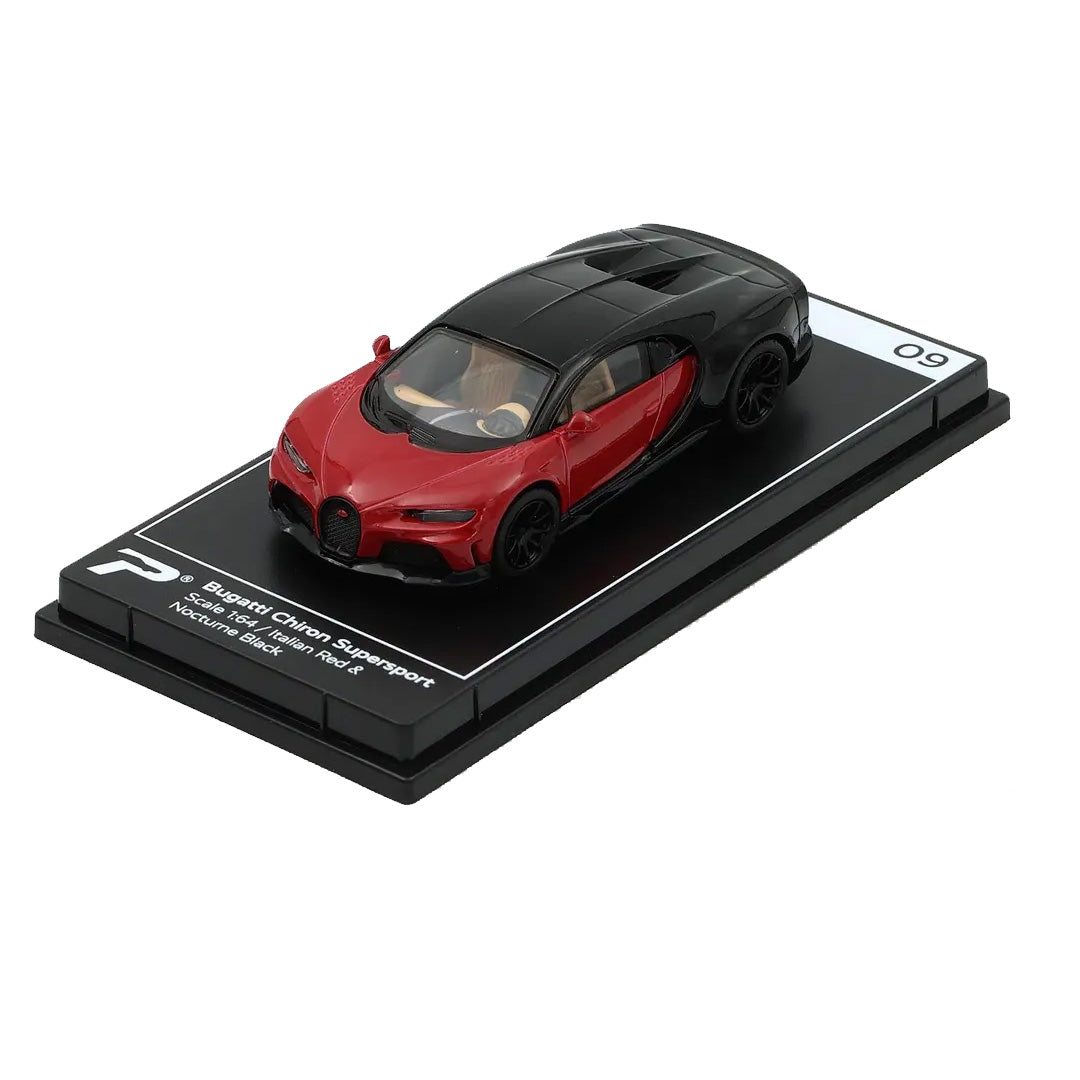 PosterCars 1:64 H09 – Bugatti Chiron Supersport Italian Red & Nocturne Black with Acrylic Box |