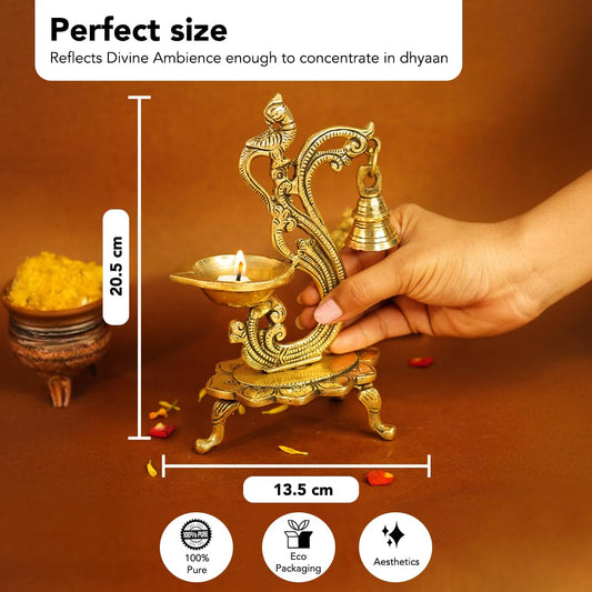 100% Pure Brass Peacock Diya for Puja