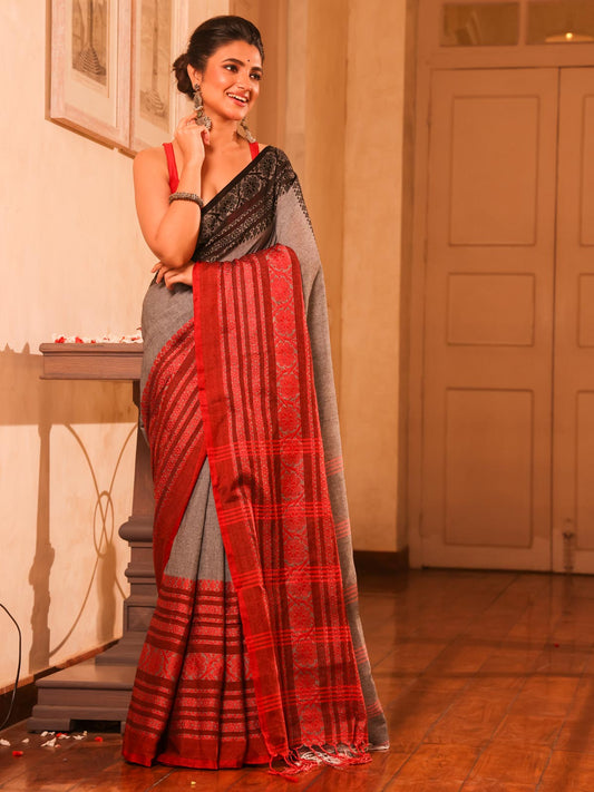 Begampuri Bengal Cotton Saree with Ganga Jamuna Border - 0025