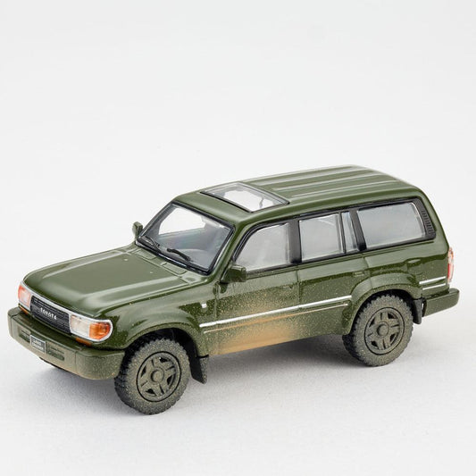 1:64 1994 Toyota Land Cruiser LC80 Die-Cast Car - Military Green Muddy Edition
