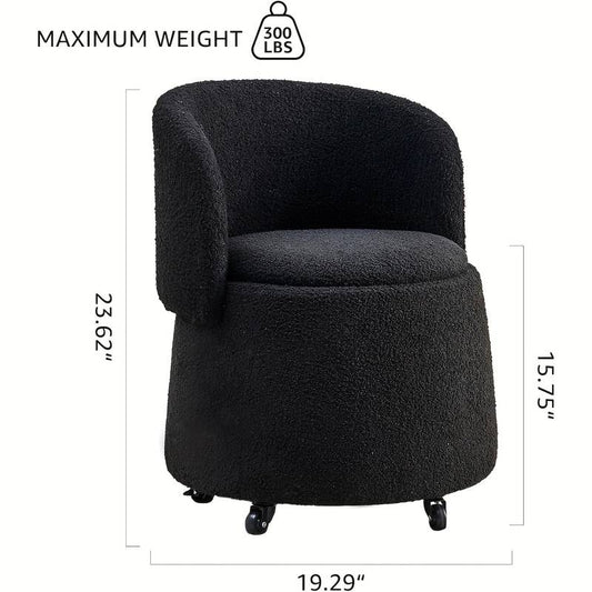 Modern Black Teddy Velvet Storage Ottoman with Backrest – 3.2 Cu Ft Hidden Storage