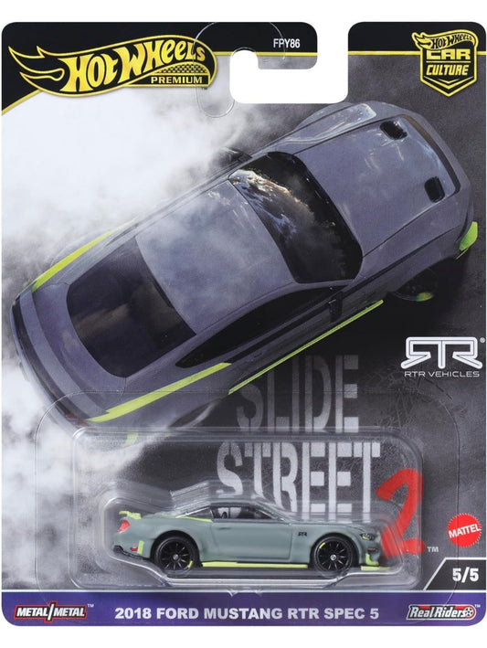 Hotwheels Slide Street 2 2018 Ford Mustang RTR Spec 5  Imported Premium Card Art 1:64 Scale