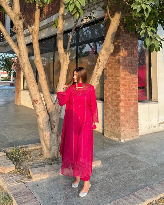 Chiffon Embroidered Dress - Majesty Wine