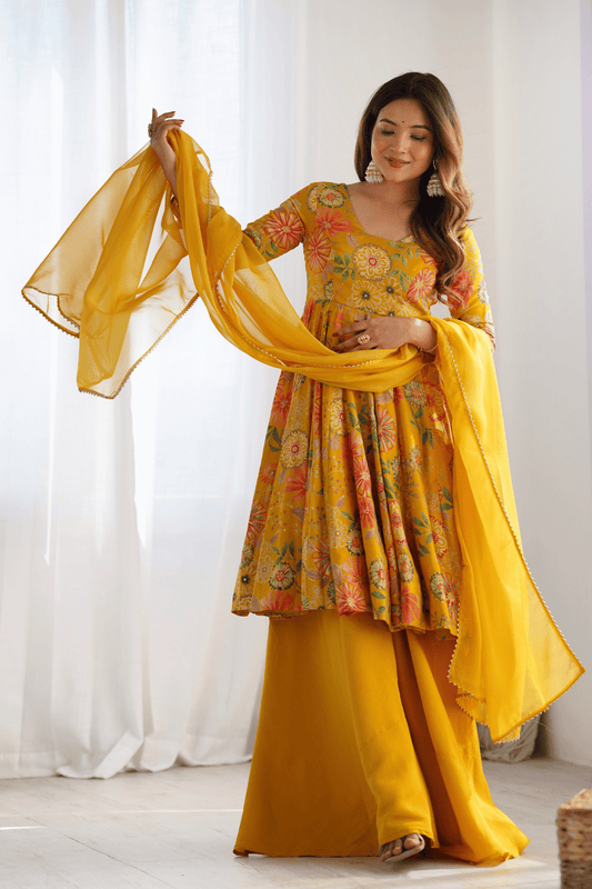 Floral Embroidered  Sharara Suit