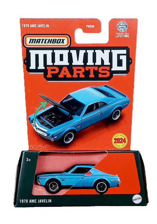 EXCLUSIVES Matchbox Moving Parts 1970 AMC Javelin - Blue - 2023 Card