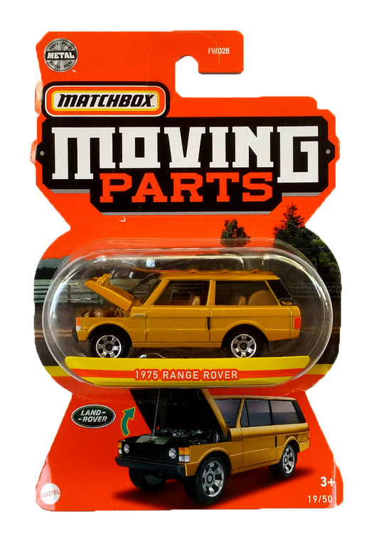 EXCLUSIVES Matchbox Moving Parts 1975 Range Rover - Yellow - 2022 Card