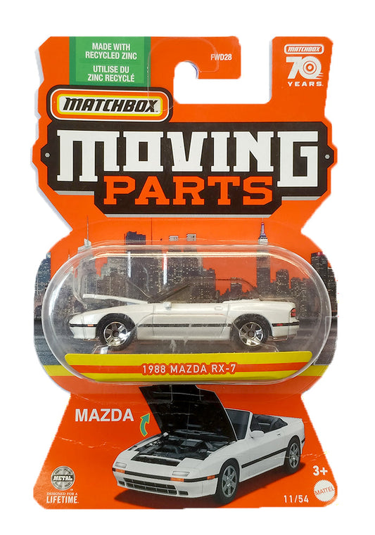 EXCLUSIVES Matchbox Moving Parts 1988 Mazda RX-7 - White - 2022 Card