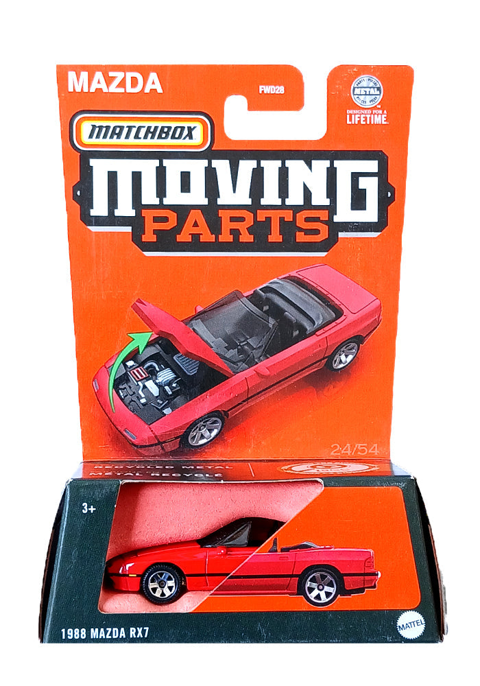 EXCLUSIVES Matchbox Moving Parts 1988 Mazda RX-7 - Red - 2023 Card