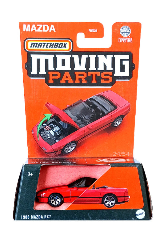 EXCLUSIVES Matchbox Moving Parts 1988 Mazda RX-7 - Red - 2023 Card