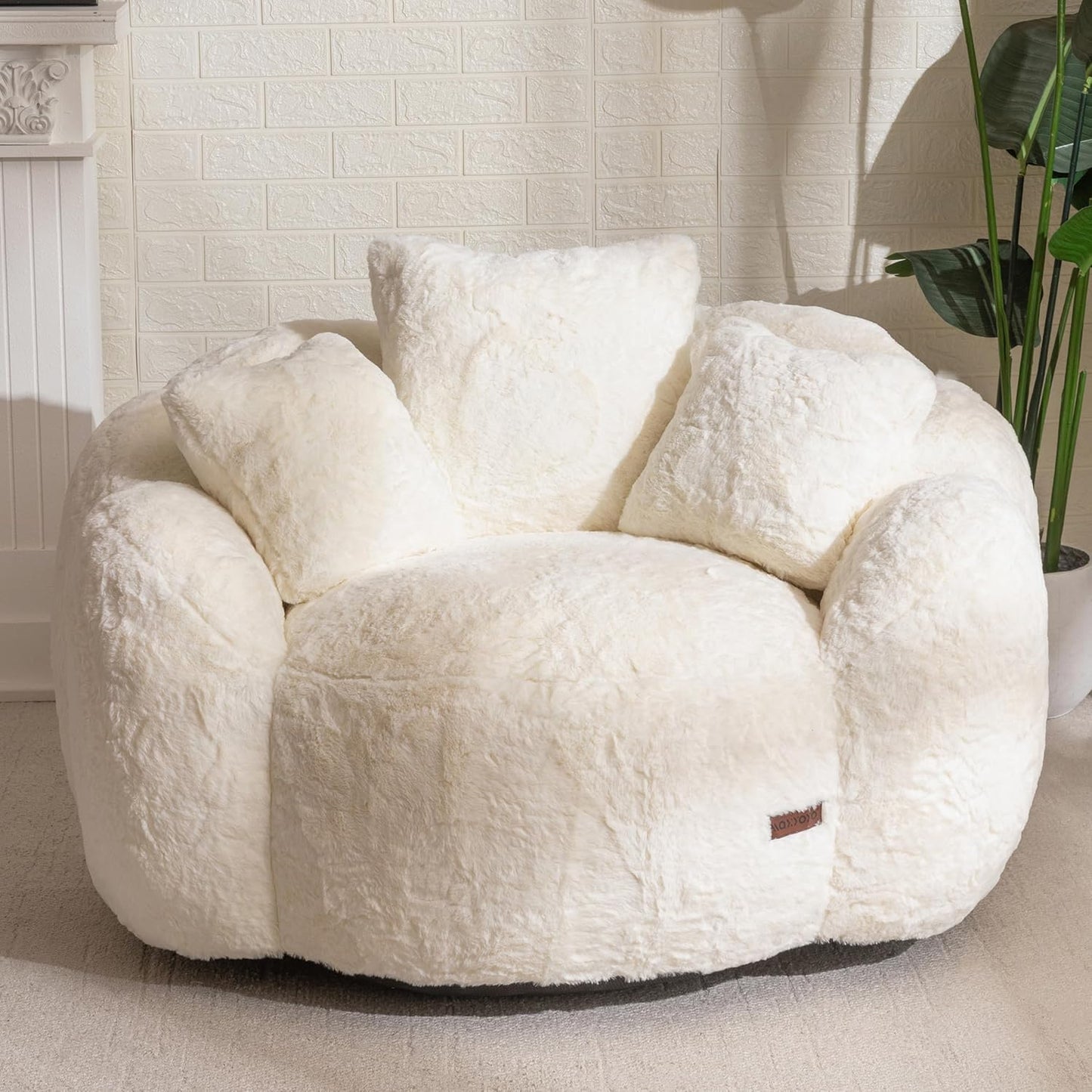 Oversized Plush Bean Bag Chair with Pillows, Cozy Faux Fur Floor Sofa for Adults, Comfy Lounge Seating for Bedroom and Living Room
