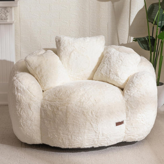 Oversized Plush Bean Bag Chair with Pillows, Cozy Faux Fur Floor Sofa for Adults, Comfy Lounge Seating for Bedroom and Living Room