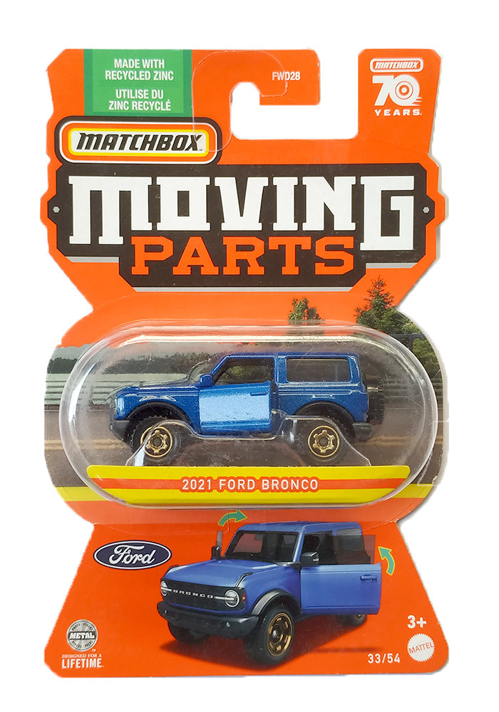 EXCLUSIVES Matchbox Moving Parts 2021 Ford Bronco - Blue - 2022 Card
