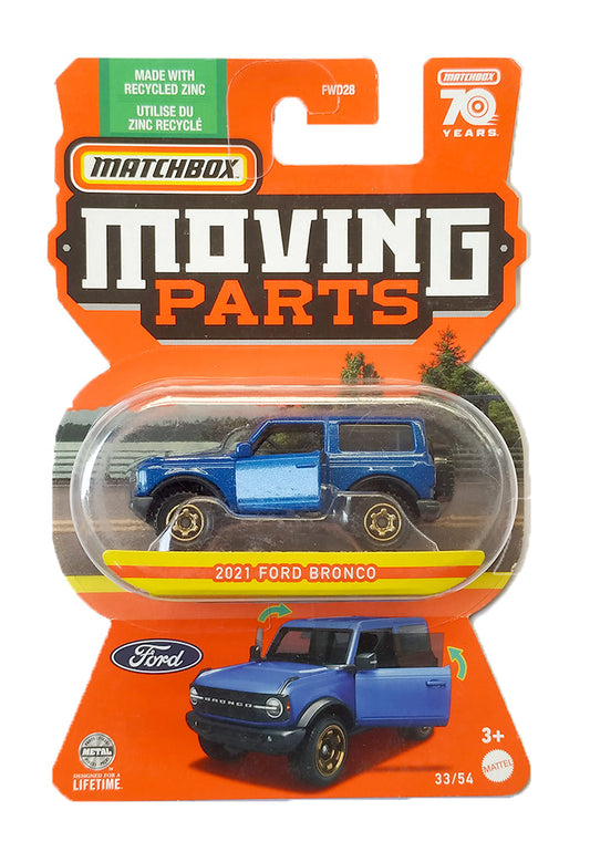 EXCLUSIVES Matchbox Moving Parts 2021 Ford Bronco - Blue - 2022 Card