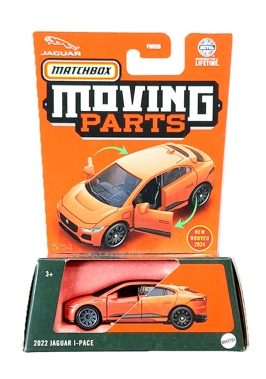 EXCLUSIVES Matchbox Moving Parts 2022 Jaguar I-Pace - Orange - 2023 Card
