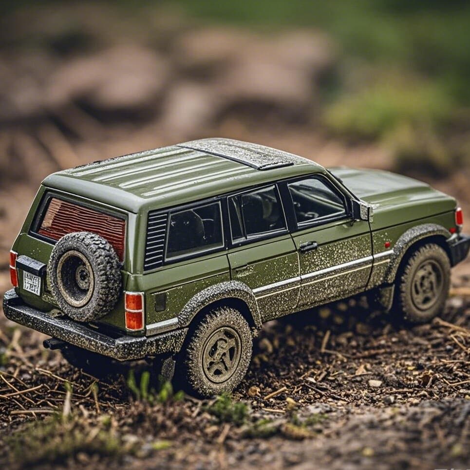1:64 1994 Toyota Land Cruiser LC80 Die-Cast Car - Military Green Muddy Edition