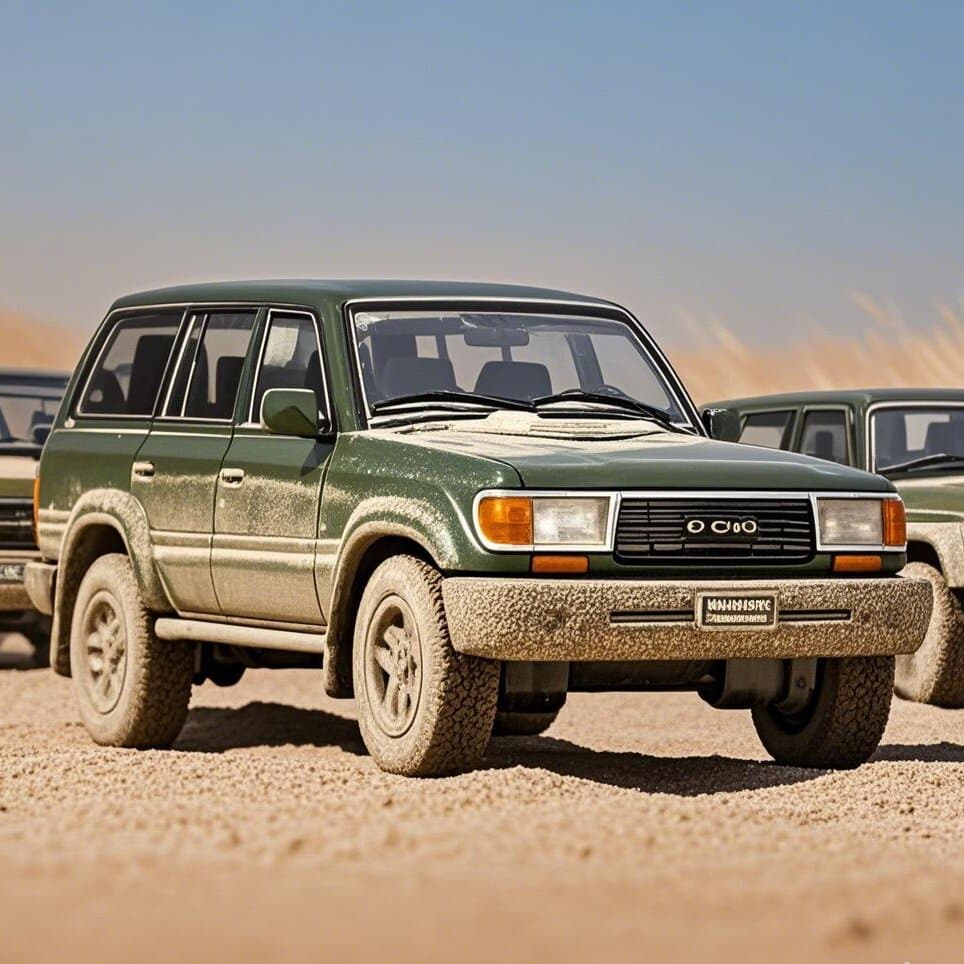 1:64 1994 Toyota Land Cruiser LC80 Die-Cast Car - Military Green Muddy Edition