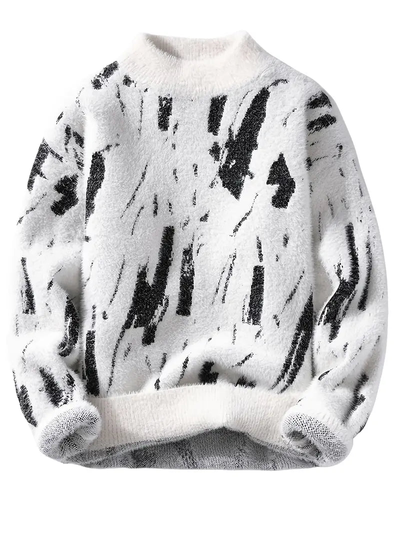 Just Wow Abstract Black & White Knitted Sweater